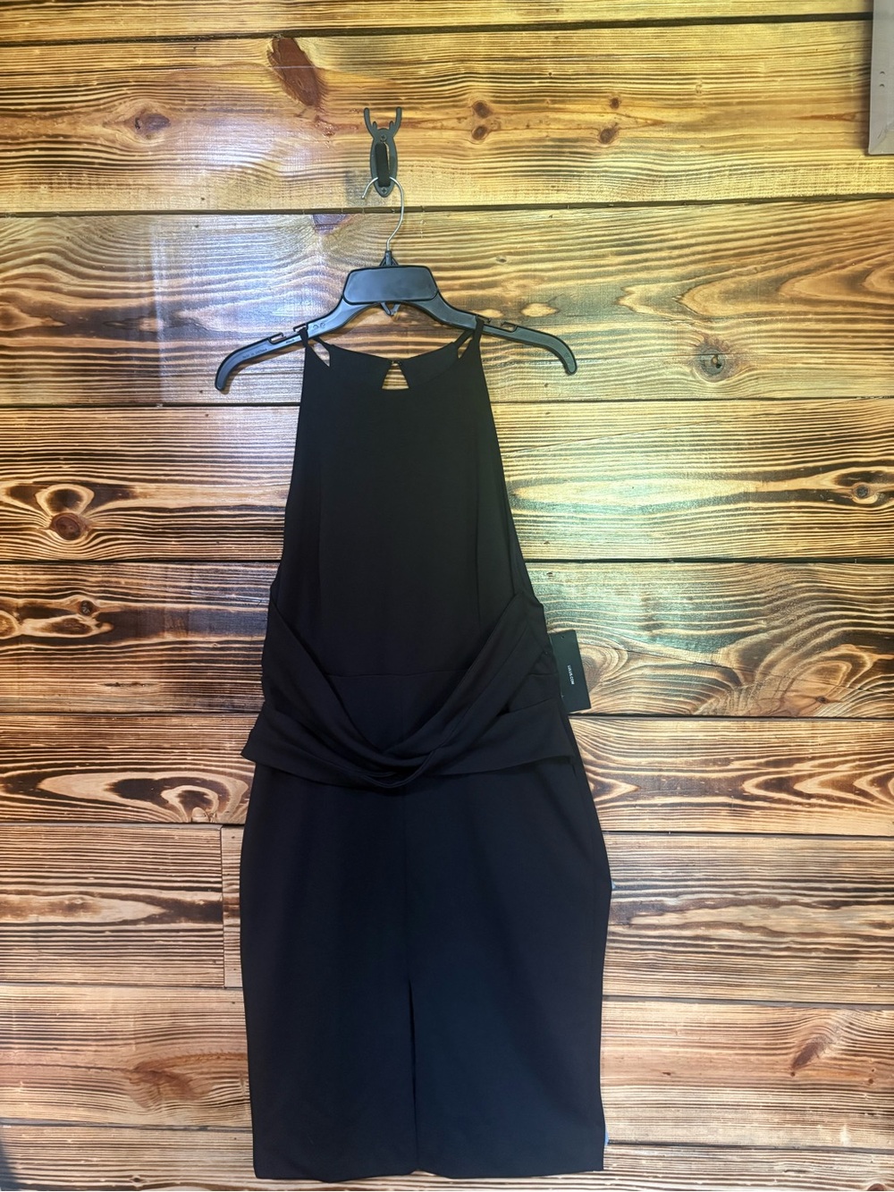 Lulus Black Mini Dress with Front Slit - Front Waste Crossover
